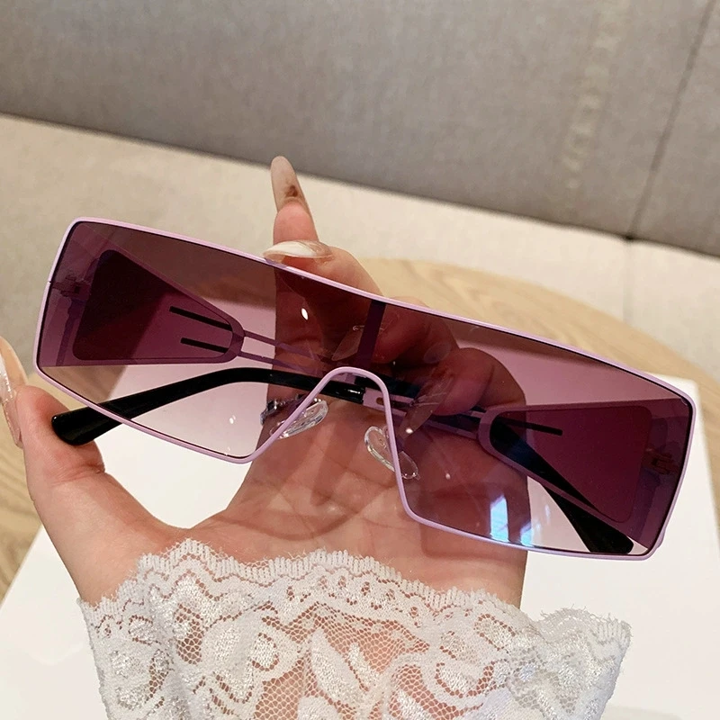 

2025 New Y2K Retro Metal Punk Rectangular Conjoined Large Frame Women's Trendy Outdoor Fashion Versatile Sunglasses