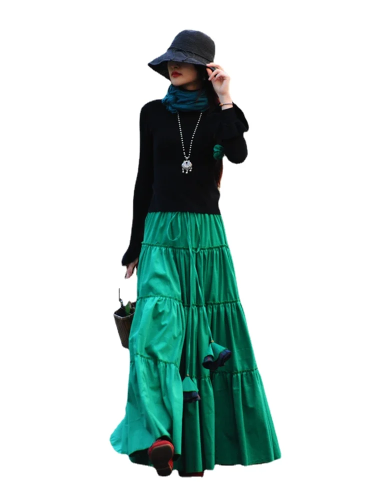 

Corduroy Skirt Women High Waist Patchwork Green Skirts Summer Elegant Casual Long Skirt Femme Loose Floor-Length Maxi Skirt