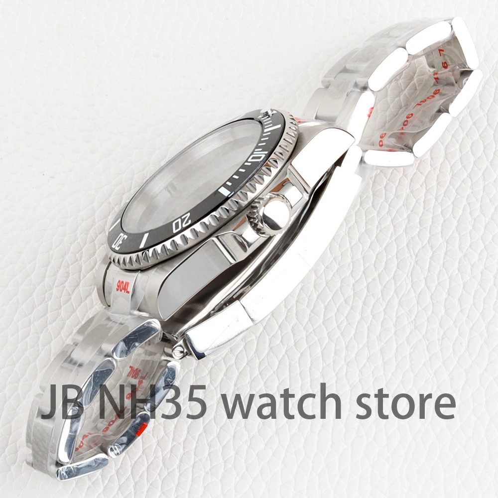 40mm NH35 Brushed Oyster Strap Sliver Watch Case 316L Stainless Steel Sapphire Glass Fit GMT NH34 NH35 NH36 Movement 28.5mm Dial