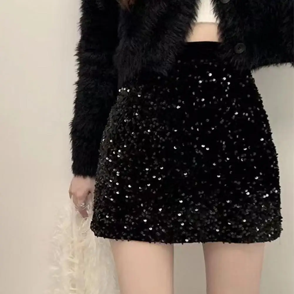 

Women Mini Skirt Shiny Sequins Decor High Waist A-Line Mini Skirt Women Nightclub Stage Show Pencil Skirt Streetwear