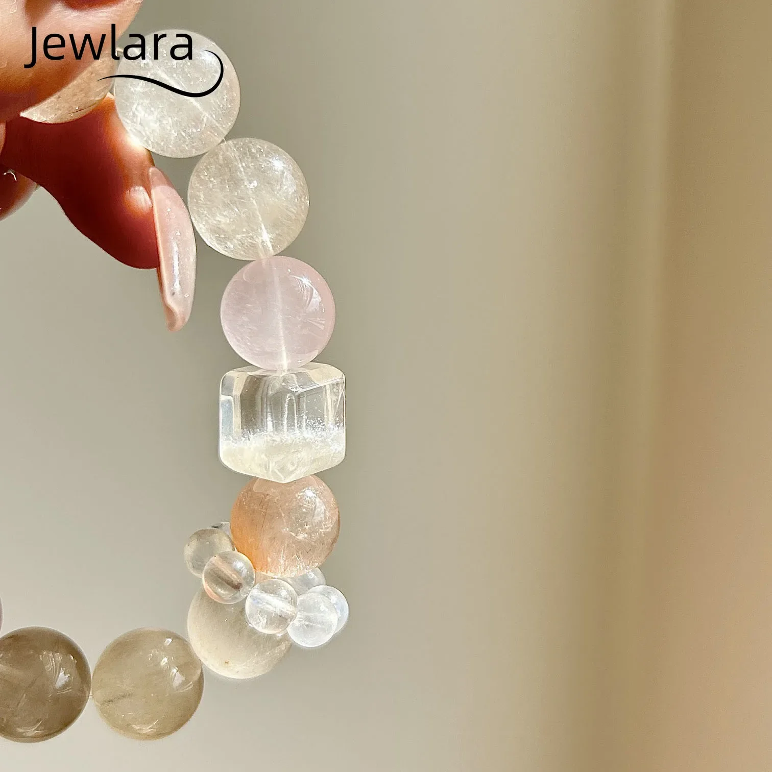 JEWLARA Jewelry Cute Natural Rabbit Hair Mo Powder Golden Hair Crystal Snowflake Ghost Bracelet Girls Big Particle Personality B