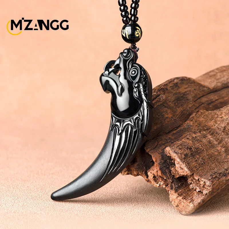 Natural A-goods Jadeite Ink Jade Zodiac Dragon Dragon Teeth Pendant Fashion High-grade Jade Necklace Men and Women Holiday Gift