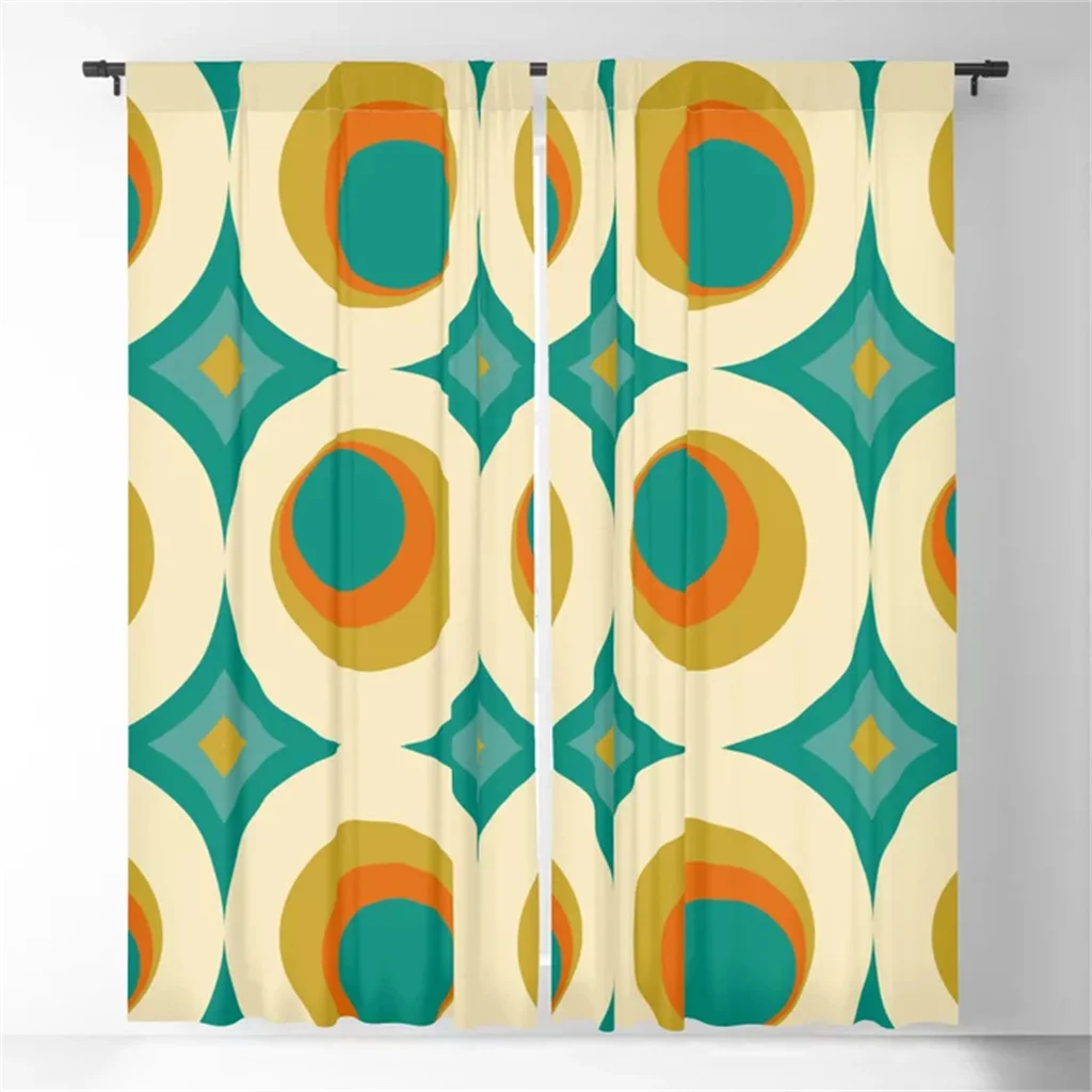 Orange Mid-Century Modern Circle Blackout Curtains 3D Print Window Curtains for Bedroom Living Room Decor Window Treatments