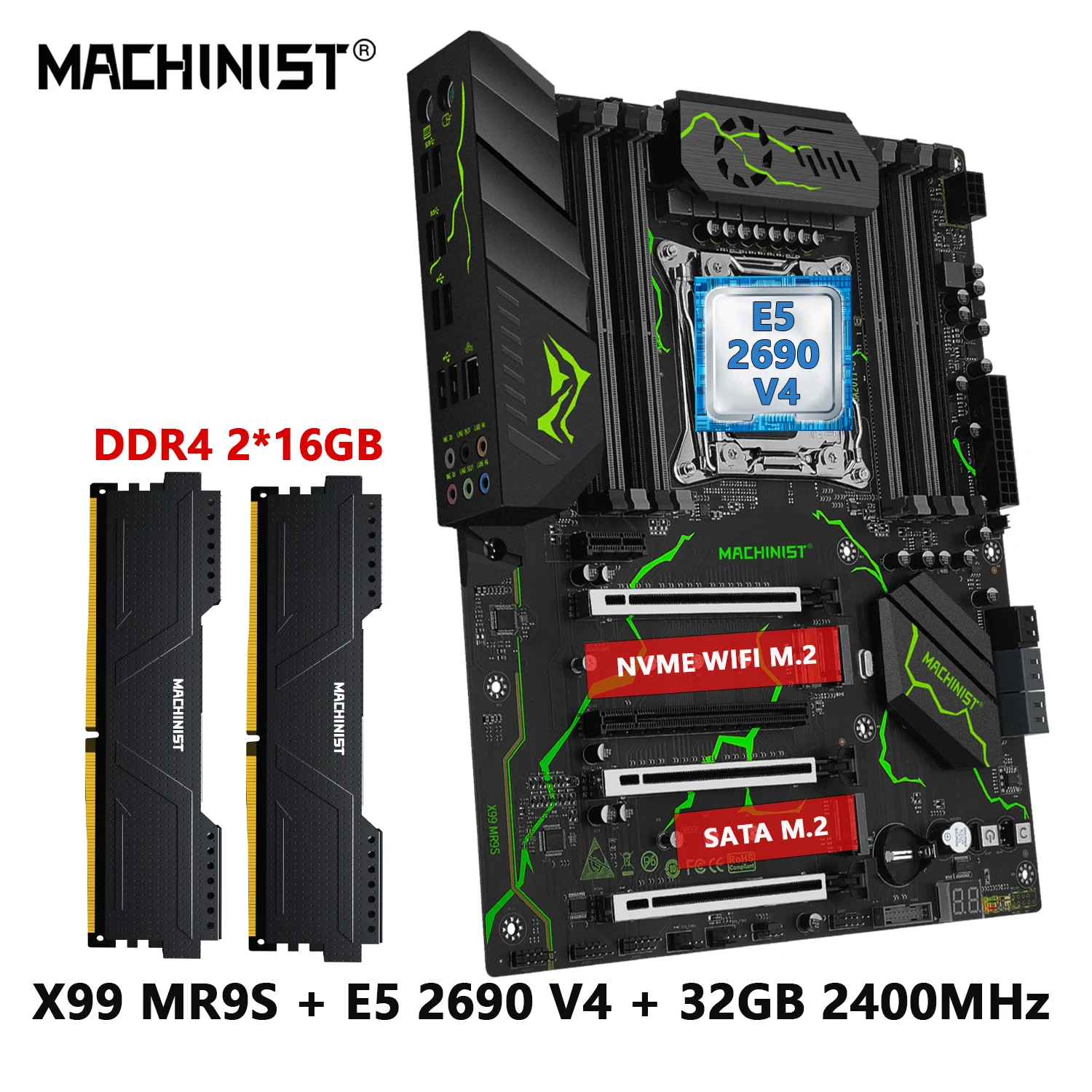 

MACHINIST X99 MR9S V6 Motherboard Combo intel Xeon E5 2690 V4 LGA 2011-3 CPU DDR4 4*16GB 2400mhz RAM kit set NVME SATA M.2 ssd