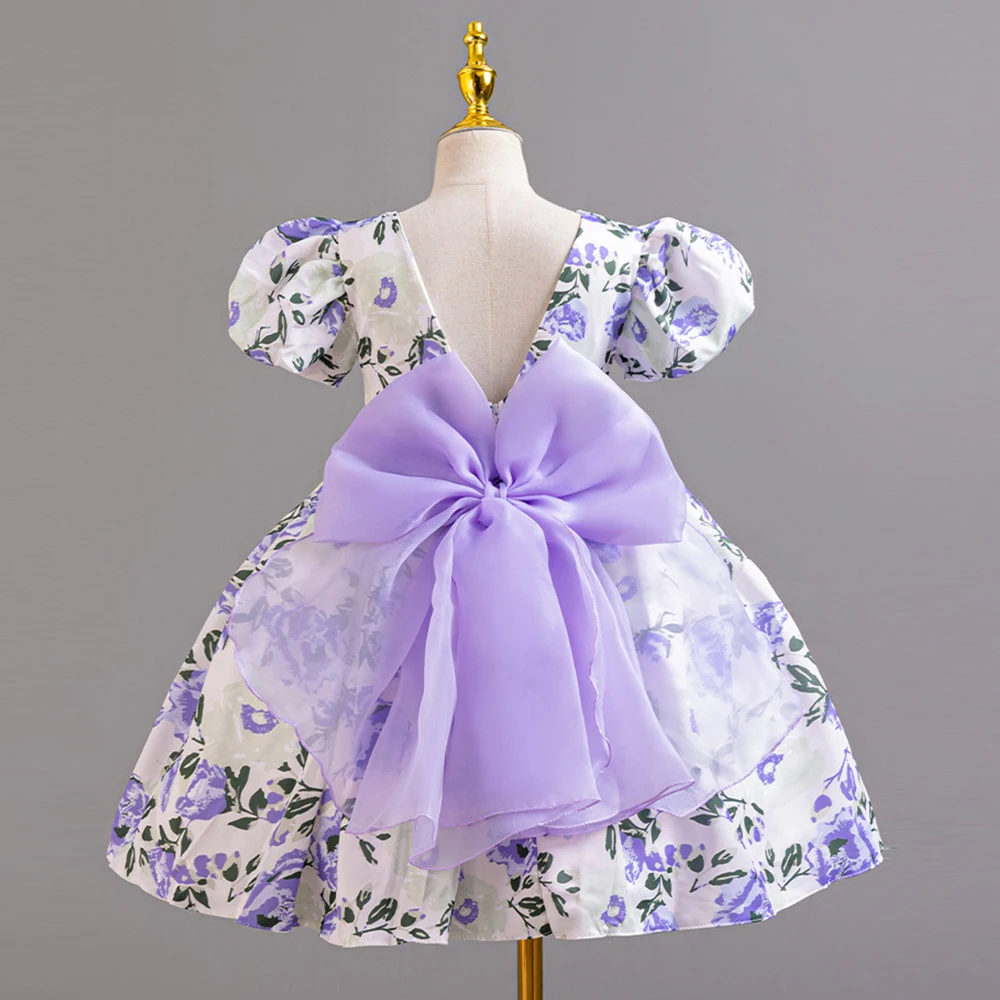 

Outong Stylish Summer Holidays Dresses For Girls Floral Print Flower Puffy Sleeved Birthday Cute Princess Dress For 2-9 Years