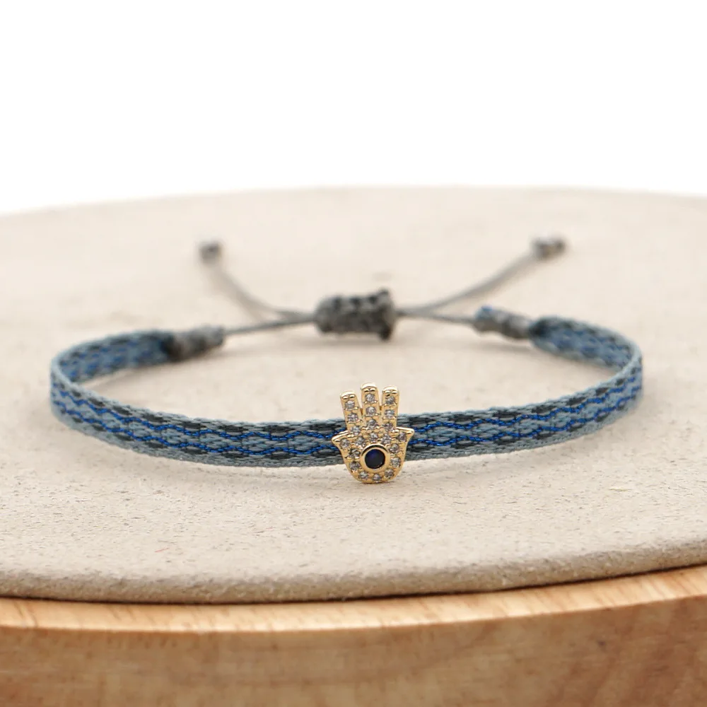 Handmade Cloth Fabric Bracelet, Braided Design & CZ Heart