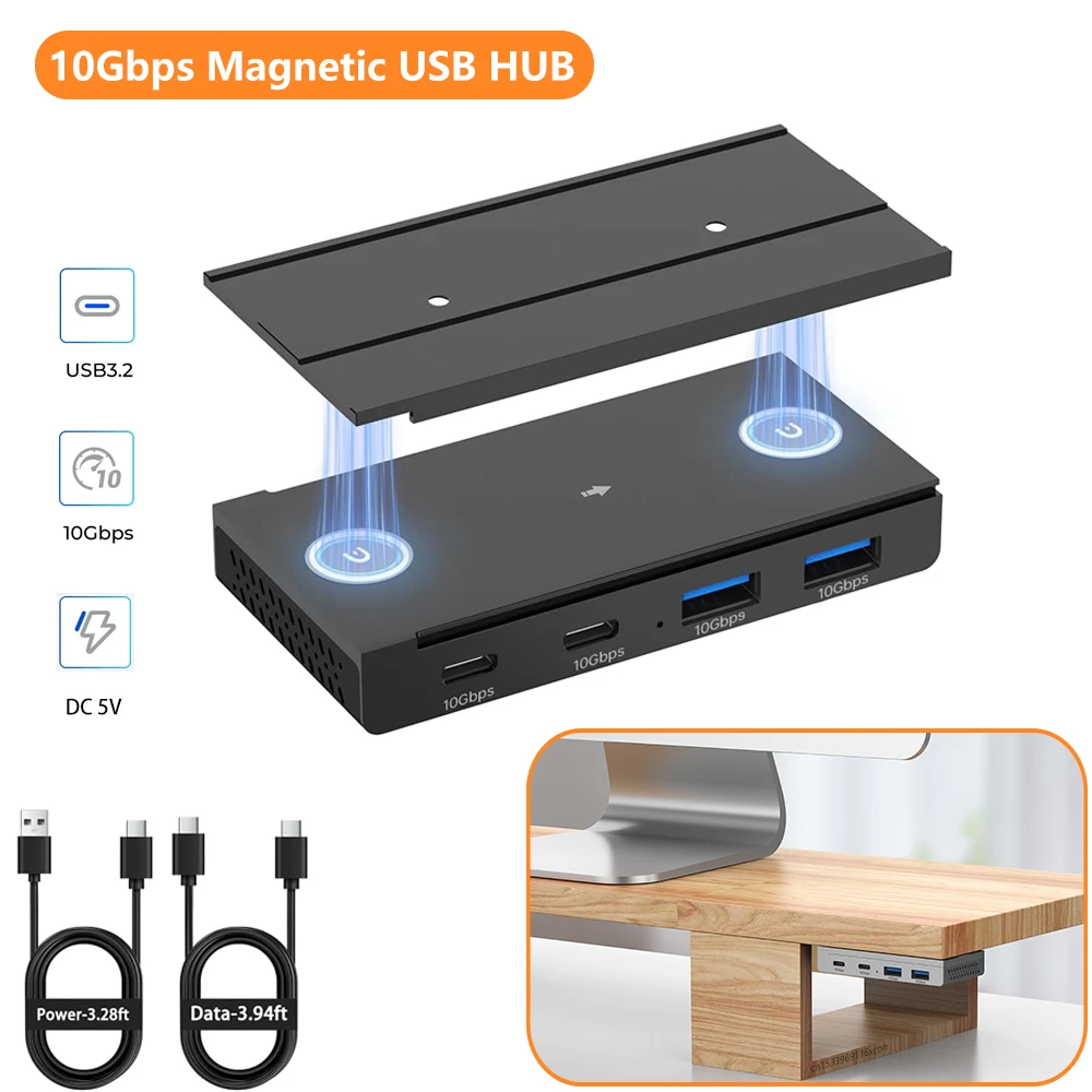 5Gbps 10Gbps USB HUB Desk Magnetic USB3.2 Splitter Adapter High Speed Data Transfer For MacBook iMac Pro PC Laptops Accessories