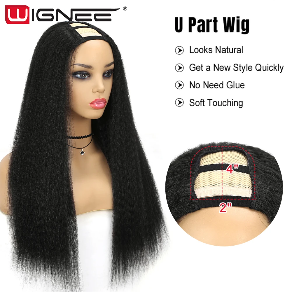 Wignee Kinky Straight Wig U Part Wig Synthetic Heat Resistant Wigs For Women Black Hair Middle Perruque Synthétique Glueless Wig