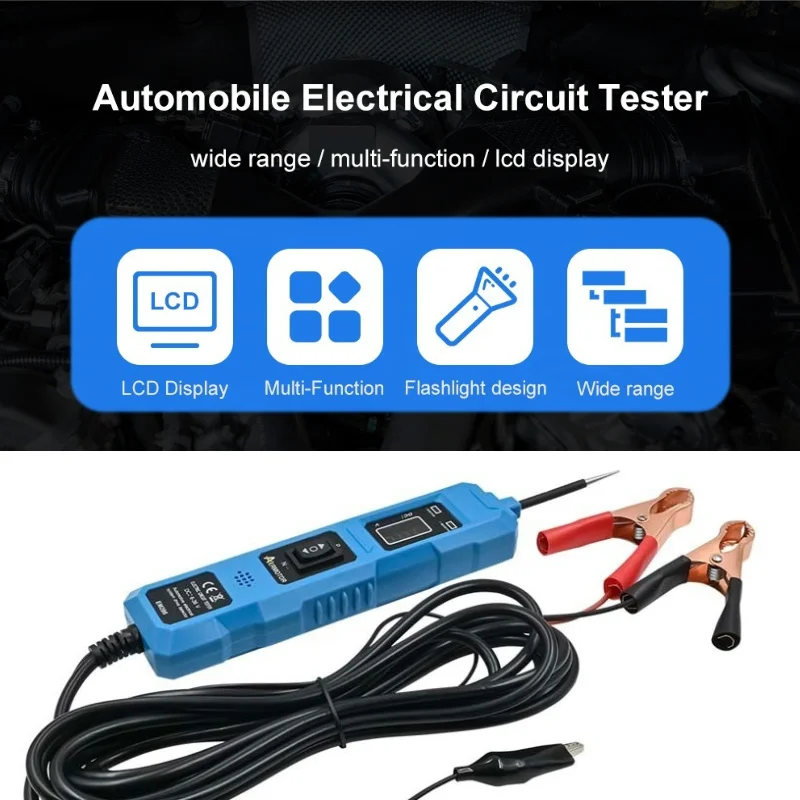 Testeur de circuit électrique automobile, kit de sonde de puissance de tension, système électrique de voiture, affichage numérique LED avec éclairage, 6V-36V