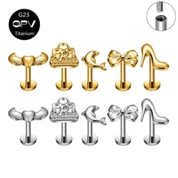 ASTM G23 Titanium Multiple Internal Thread Lip Nails Vacuum Gold Plated High Heels Bow Wings Heart Ear Cartilage Nails Ear Nails