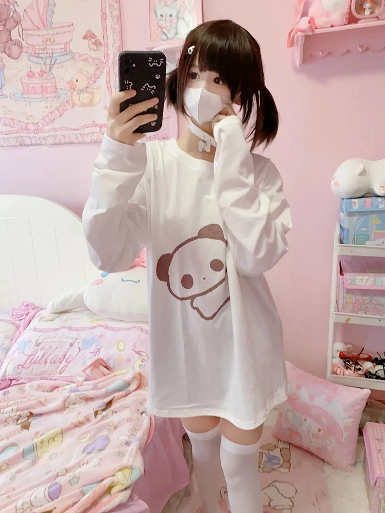 Spring Day Department of Subculture Sweet Cute Soft Sister Panda Print Tops Student Loose Long Sleeve Bottom Shirt T-shirt