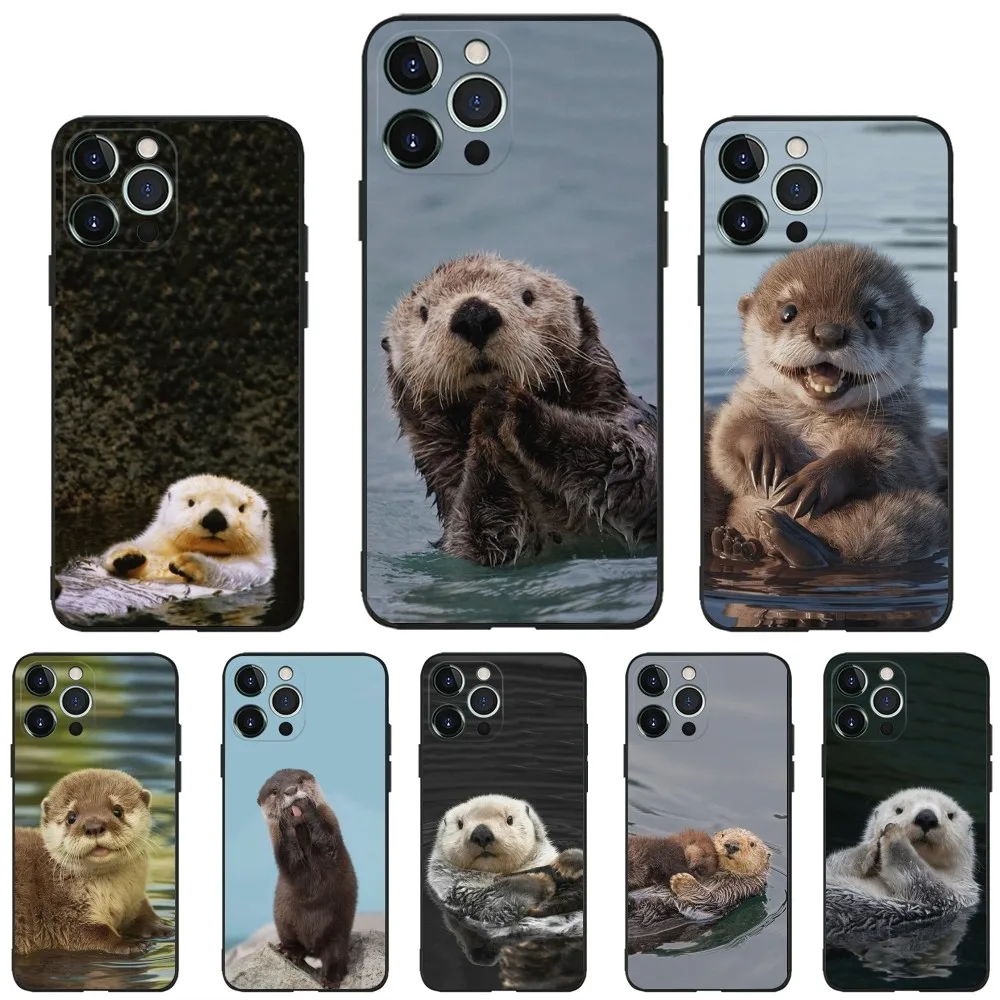 Cuteotter Lutra lutra Phone Case For iPhone 16,15,14,13,12,11,Plus,Pro Max,XS,X,XR,SE,Mini,8,7 Soft Silicone Black Cover