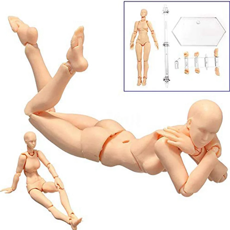 Body Doll, Artists Manikin Blockhead Jointed Mannequin Drawing Figures Male+Female Set (Grey)