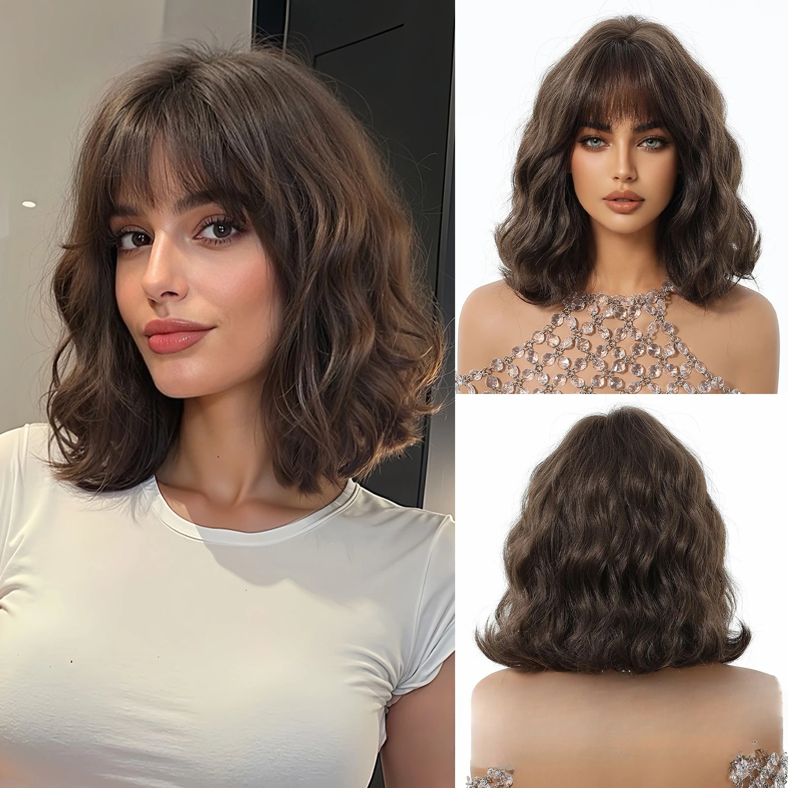 

New wig female full head cover Korean age-reducing short curly hair daily full wig cover summer styling female