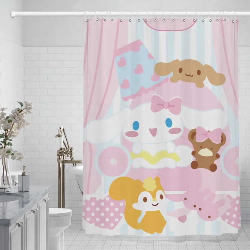 Imagem -05 - Sanrio Kuromi Cinnamorroll Cortina de Chuveiro Cortina de Banheiro Bonito Cortina de Banho Impermeável com Ganchos Decoração de Pano Lavável