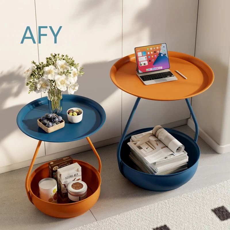 Nordic Craft-Inspired Accent Table Portable Multi-Scenario Storage Cabinet Handheld Round End Table for Bedroom Living Room