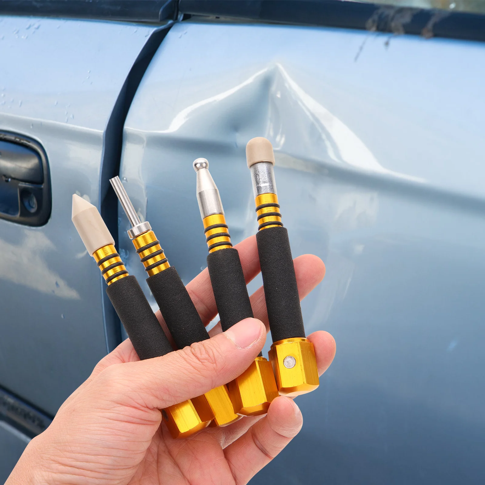 

4Pcs Automotive Tap Down Pen Set Dent Repair Tool Kit Paintless DIY Dent Removal Tools for Hail Damage Tap Down Pen