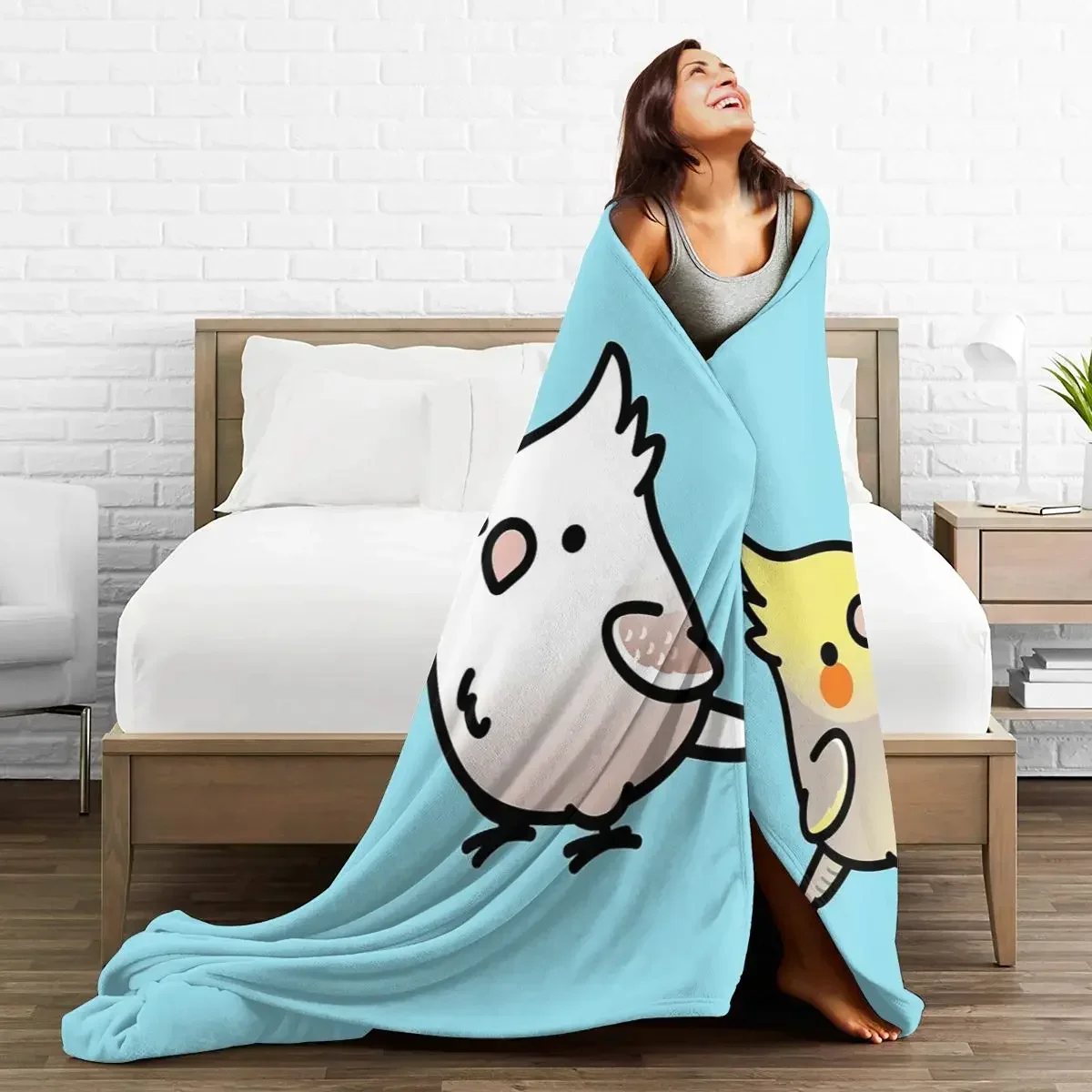 CUSTOM Cockatiel Pair Blankets Soft Warm Flannel Throw Blanket Bedding for Bed Living room Picnic Travel Home Sofa