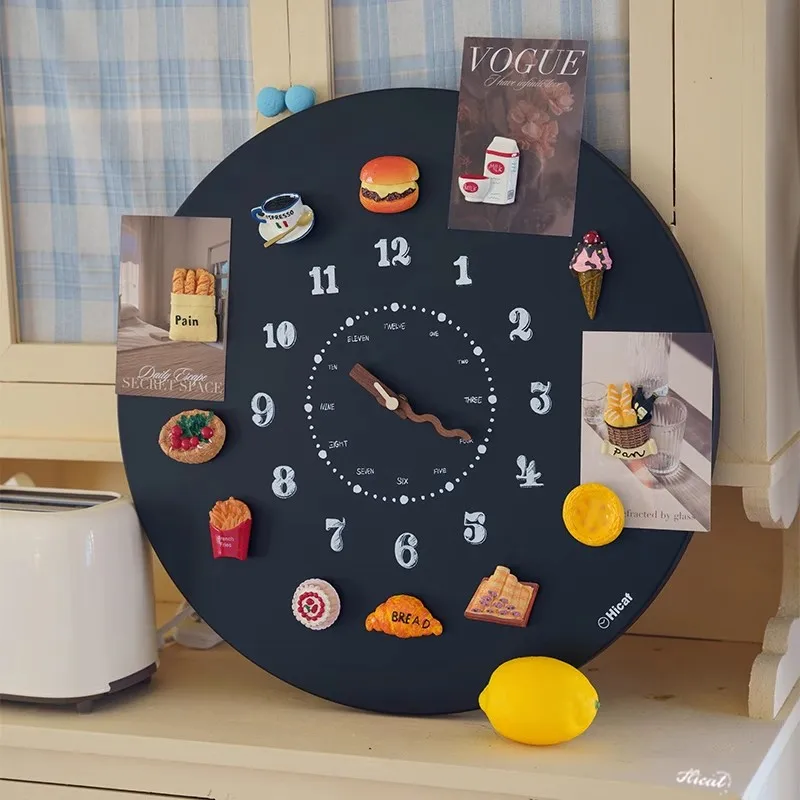 

Retro Blackboard Wall Clock ，DIY Fridge Magnet Metal 20Inch Silence Clock With Walnut Wood Pointer, Circular Pastoral Timer