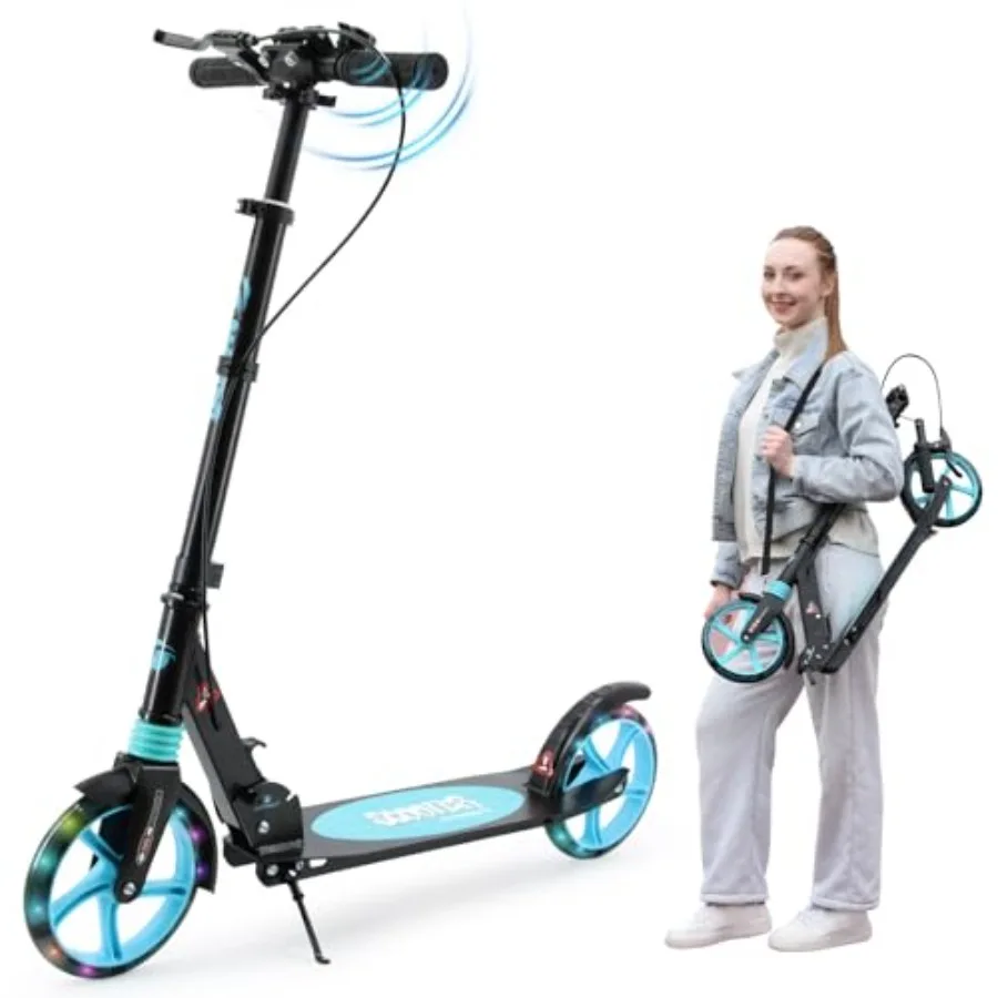 

Foldable Kick Scooter for Ages 8+ Teens and Adults with Double Braking System Bells Adjustable Handlebars Kickstand Max Load 22
