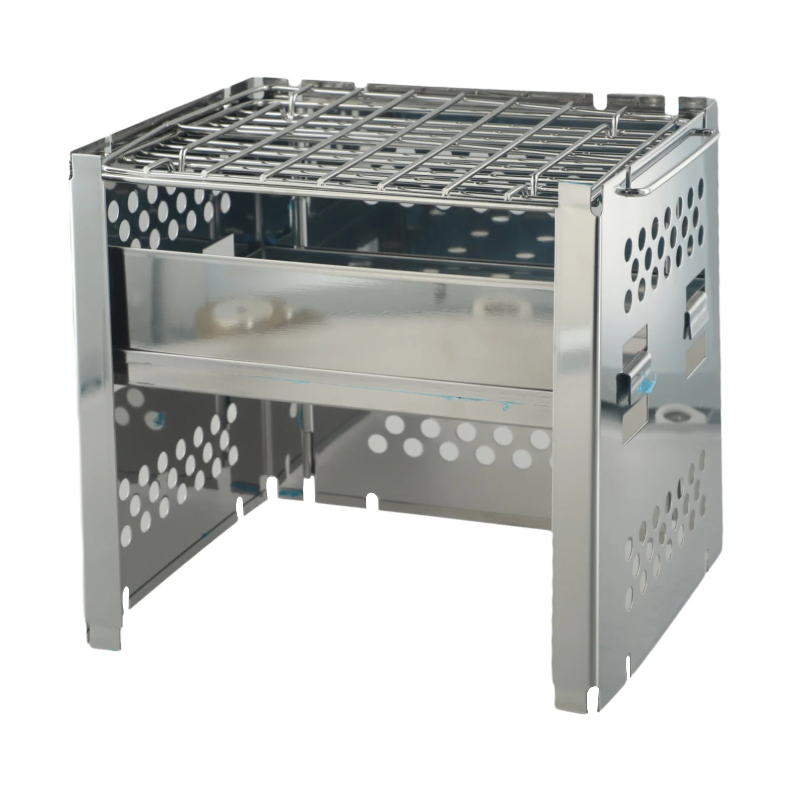 Estufa de leña para parrilla, acero inoxidable plateado para exteriores, 1 Uds., plegable ajustable, para acampar al aire libre, senderismo, equipo de Picnic