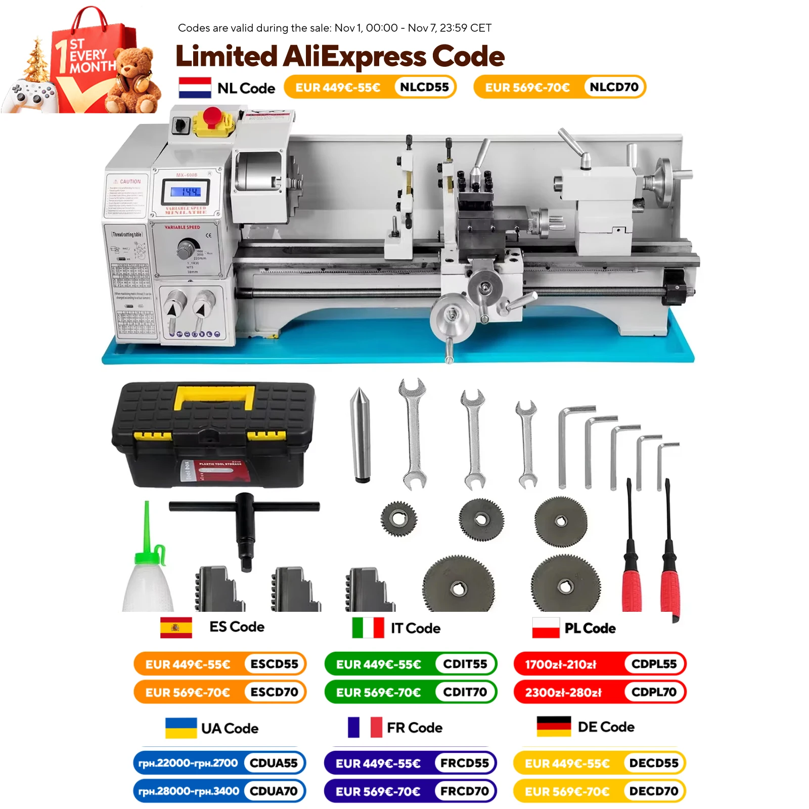 VEVOR Mini máquina de torno de Metal 550W-1100W velocidad Variable gran rango oscilante para hacer hilos contador cara torneado perforación