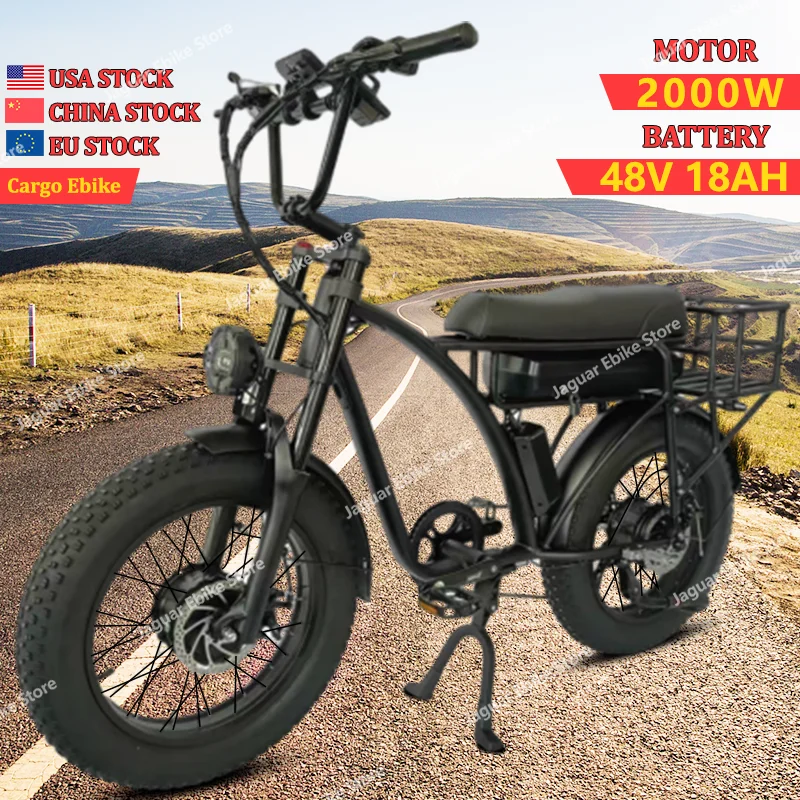 Ebike Motorcycle Cargo Style 20 Inch Fat Tire Mountain Off-Road Electric Bike 2000W48V18AH Waterproof Battery Electric Bicycle