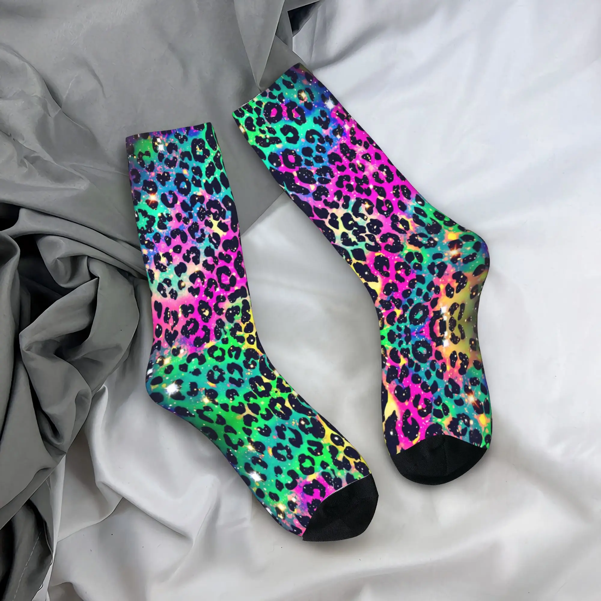 Psychedelic 80s Leopard Stockings Abstract Art  Casual Socks Men Quality Socks Spring Climbing Printed Non Skid Socks Gift
