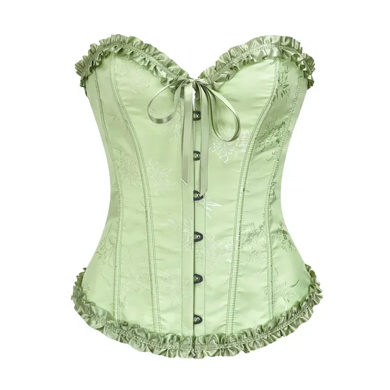 Jacquard Ruffled Trim Boned For Women Overbust Push Up Corset Bustier Top Mujer Slimming Corselet Sexy Gothic Clothes