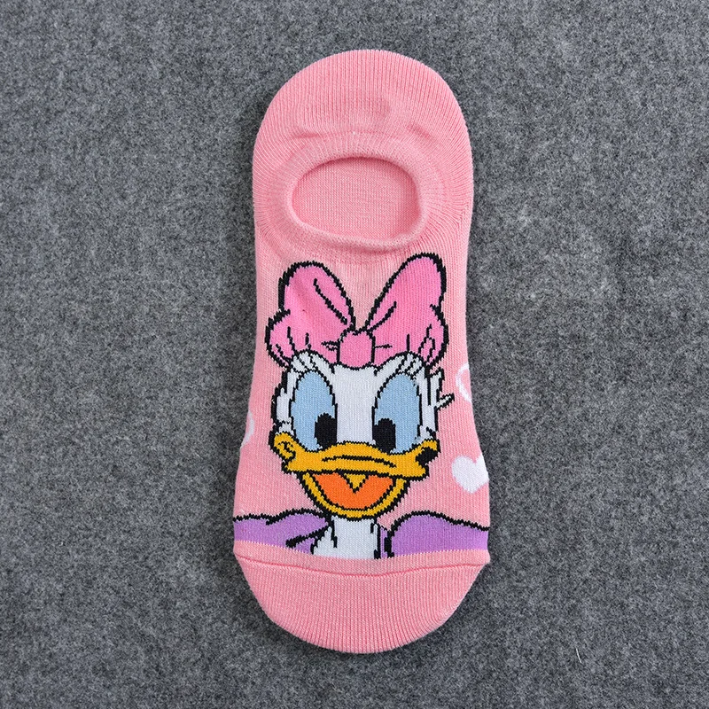 5Pairs Cotton Women Sock Mickey Minnie Winnie Daisy Cartoon Girl Slipper Sock Funny Cute Non-slip Silicone Invisible Ankle Sock