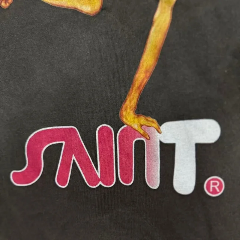 SAINT Fun Print Skateboard Retro T-Shirt Summer Hip-Hop Crew Neck Distressed High-Quality Cotton Short-Sleeve T-Shirt