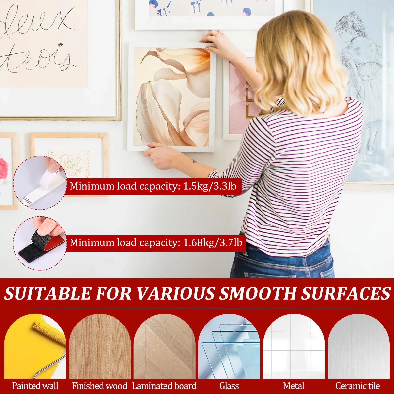 46 زوجًا من شريط الخطاف والحلقة وشرائط تعليق الصور اللاصقة وشريط قوي مزدوج الجوانب لإطارات الصور والمرايا وديكور الحائط #5