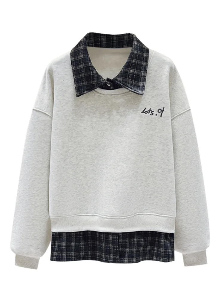 Thiened Fce Damen Ne Sweatshirt Loose Fit Herbst Winter Casual Sle Patchwork Design Original Muster Baumwolle P...