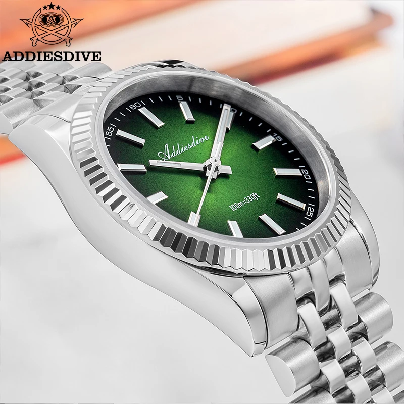 

ADDIESDIVE 36mm Men Watch Sapphire Crystal Jubilee Strap Relogio Masculino VH31 BGW9 Luminous 10Bar Waterproof Quartz Watch