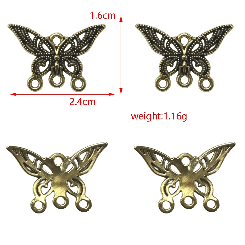 10pcs 3-Hole Style Series Earring Pendant DIY Charming Handmade Butterfly Lotus Tibetan Silver Women's Connector Accessories