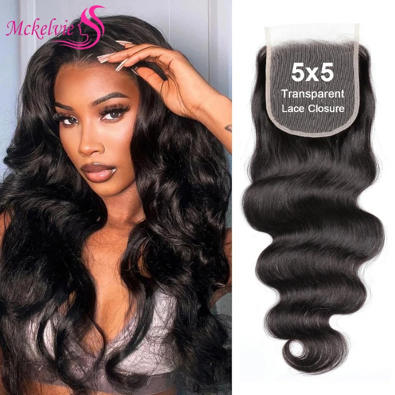 5x5 Lace Closure Human Hair Body Wave Brazilian Remy 100% Human Hair For Woman Transparent Lace Pre Plucked Hairline Daily Use