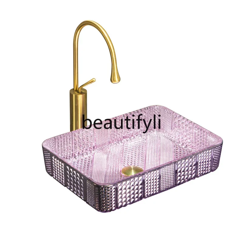

Top basin, high temperature tempered glass basin, wash basin, bathroom, artist household crystal basinAsmt52