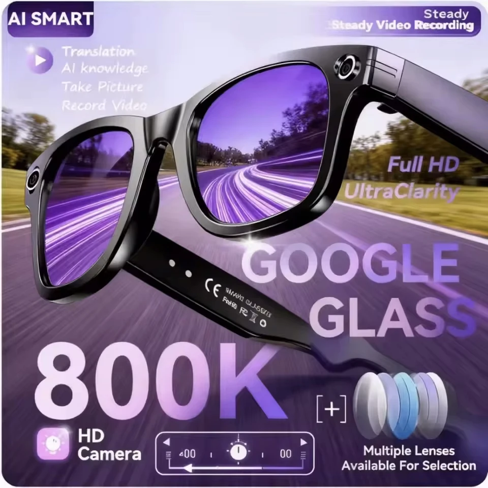 2026 New AI Smart Glasses AI Translation 8MP HD Camera 4K Shooting Image Conversation Recording Listening To Music Smart Glasses