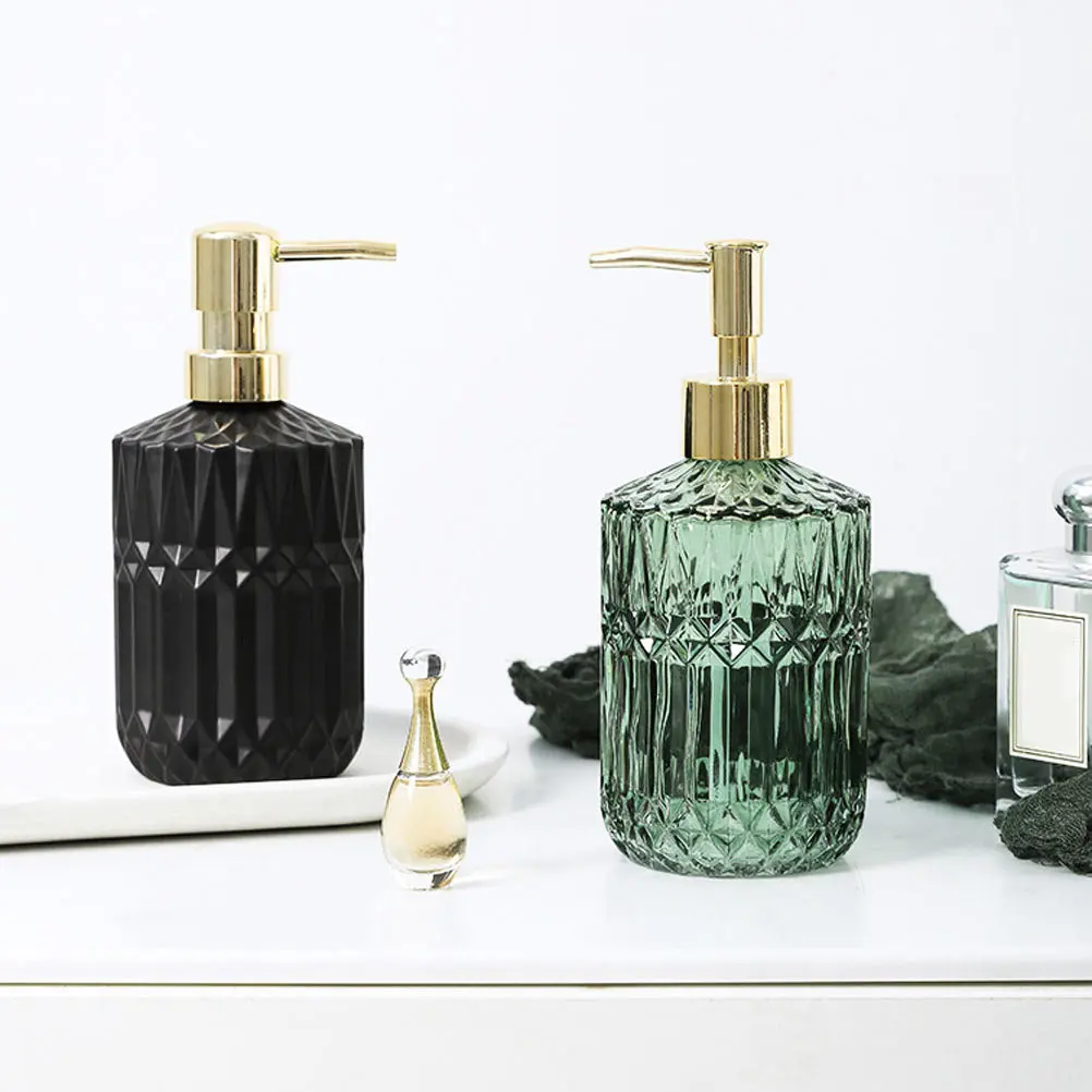 

1Pcs Green Glass Soap Dispenser European Shape Press Pump Liquid Container for Bathroom Kitchen Hotel Decorative Bottle