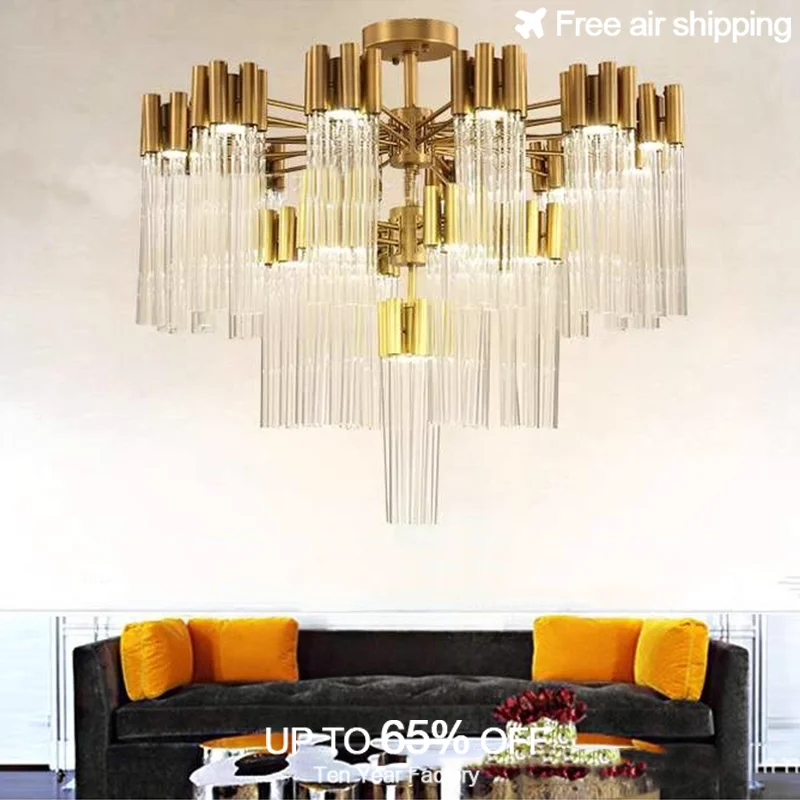 

Italian Golden Iron and Crystal Luxury Suspension Chandelier Ceiling Light with Lustre Decoration for Dining Room Villa Lamp