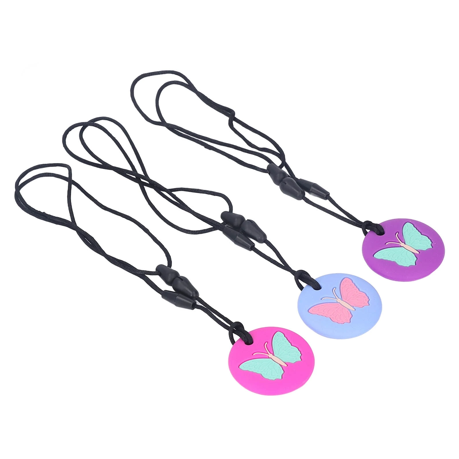 3pcs Baby Cute Butterfly Pattern Teething Toy Kid Portable Soft Silicone Sensory Chewing Necklace