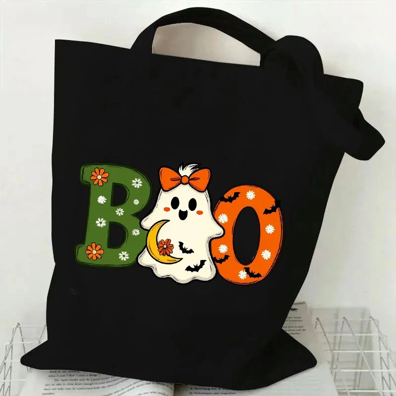 

BOO Ghost Graphic Women's Handbags Spooky Halloween Print Shopping Bag Canvas Tote Bag Women Reusable Foldable Shoulder Bag