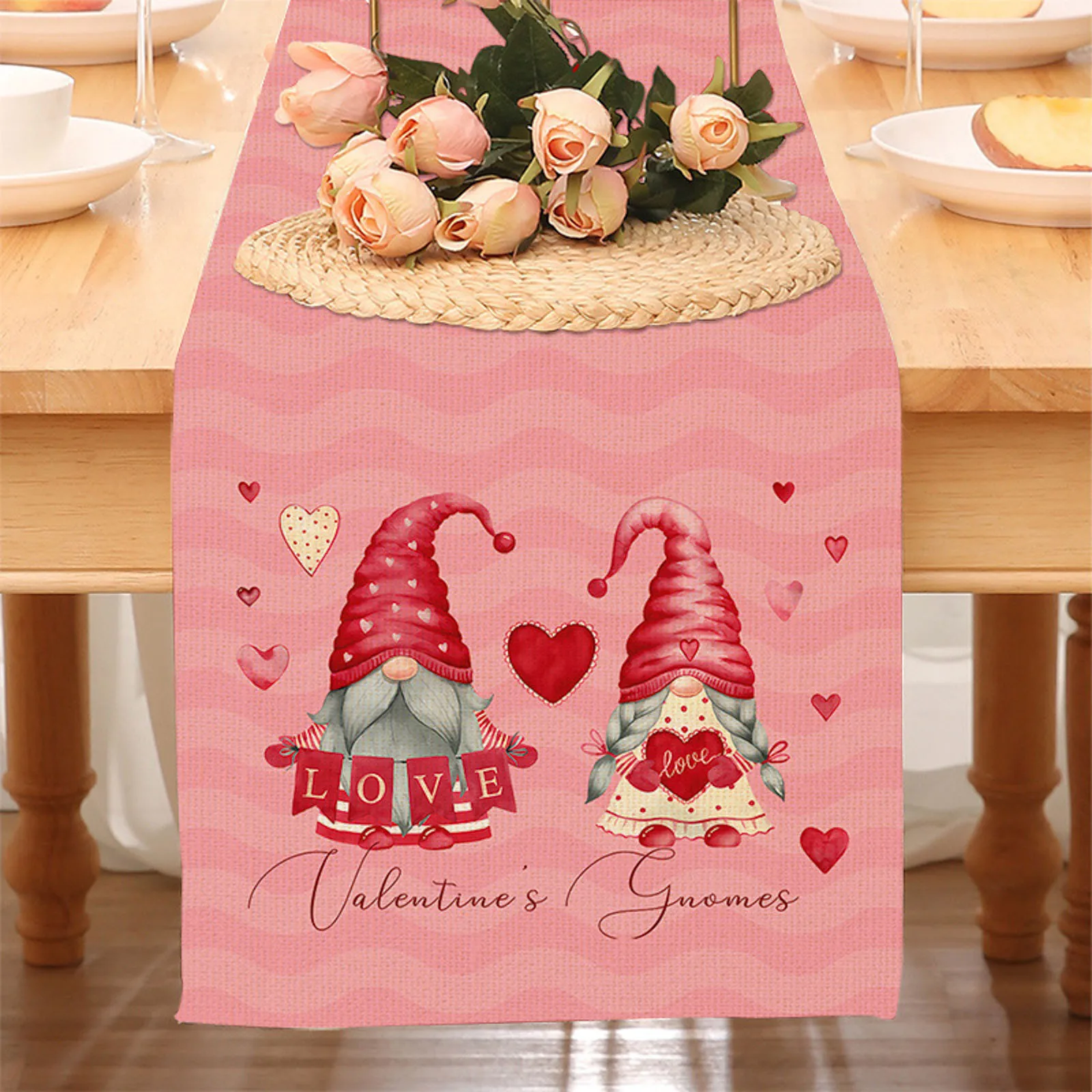 

Valentine's Day Table Flag Faceless Doll Love Pattern Home Decoration Tablecloth Party Atmosphere Decoration Fitted Table Cover