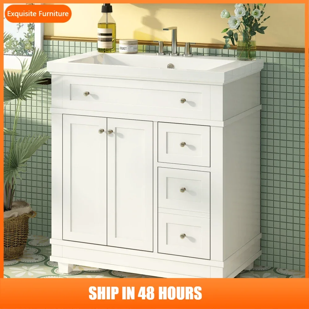 

30" Bathroom Vanity Cabinet with Sink Combo Set, Undermount Resin Sink, Free Standing Vanity Set with 2 Drawers& Soft Closing