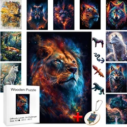 Tiger Lion 3D DIY Wooden Puzzle Adults Educational Games for Kids Toys Jigsaw Intelligence Cube Family Interactive Games Hobby