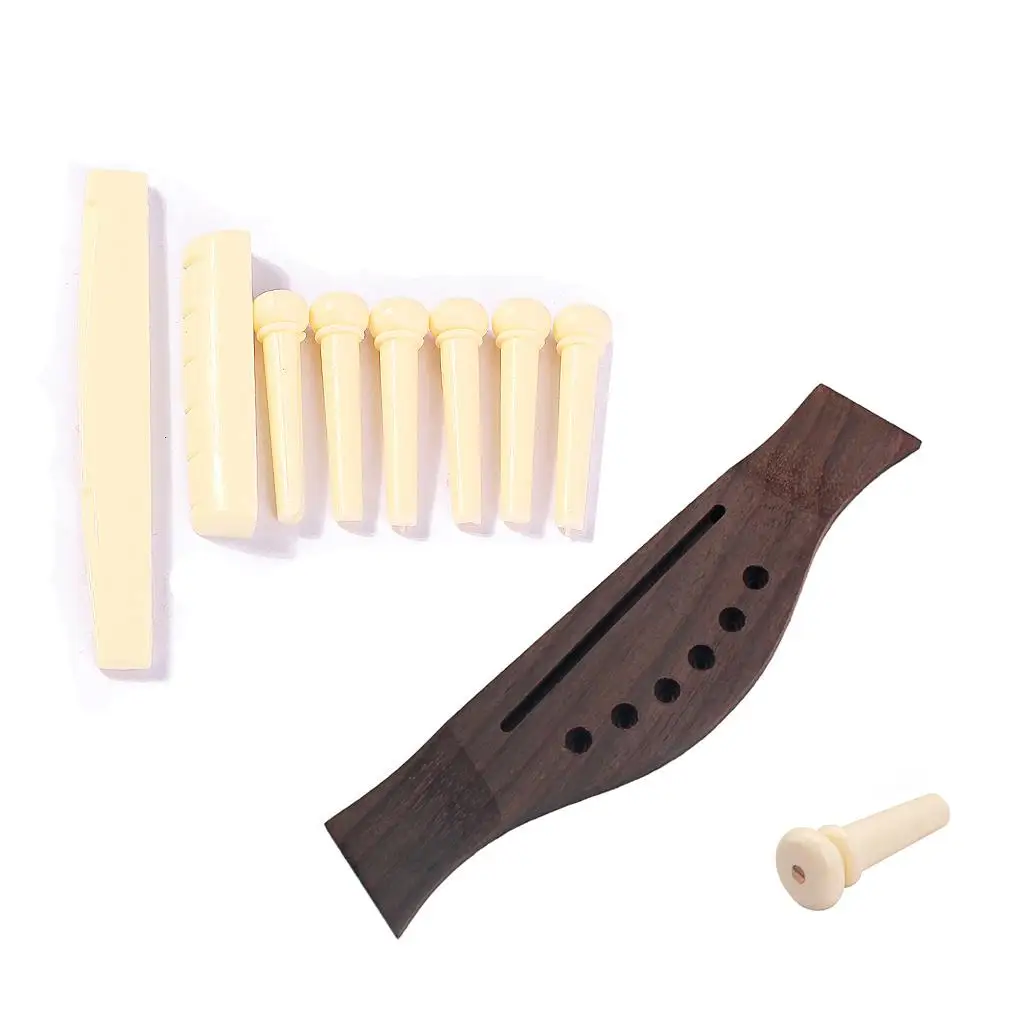 Rosewood Acoustic Guitar Bridge Bone Pegs Saddle Nut Kit Musical Instrument Accessories for Basic Acoustic Guitars