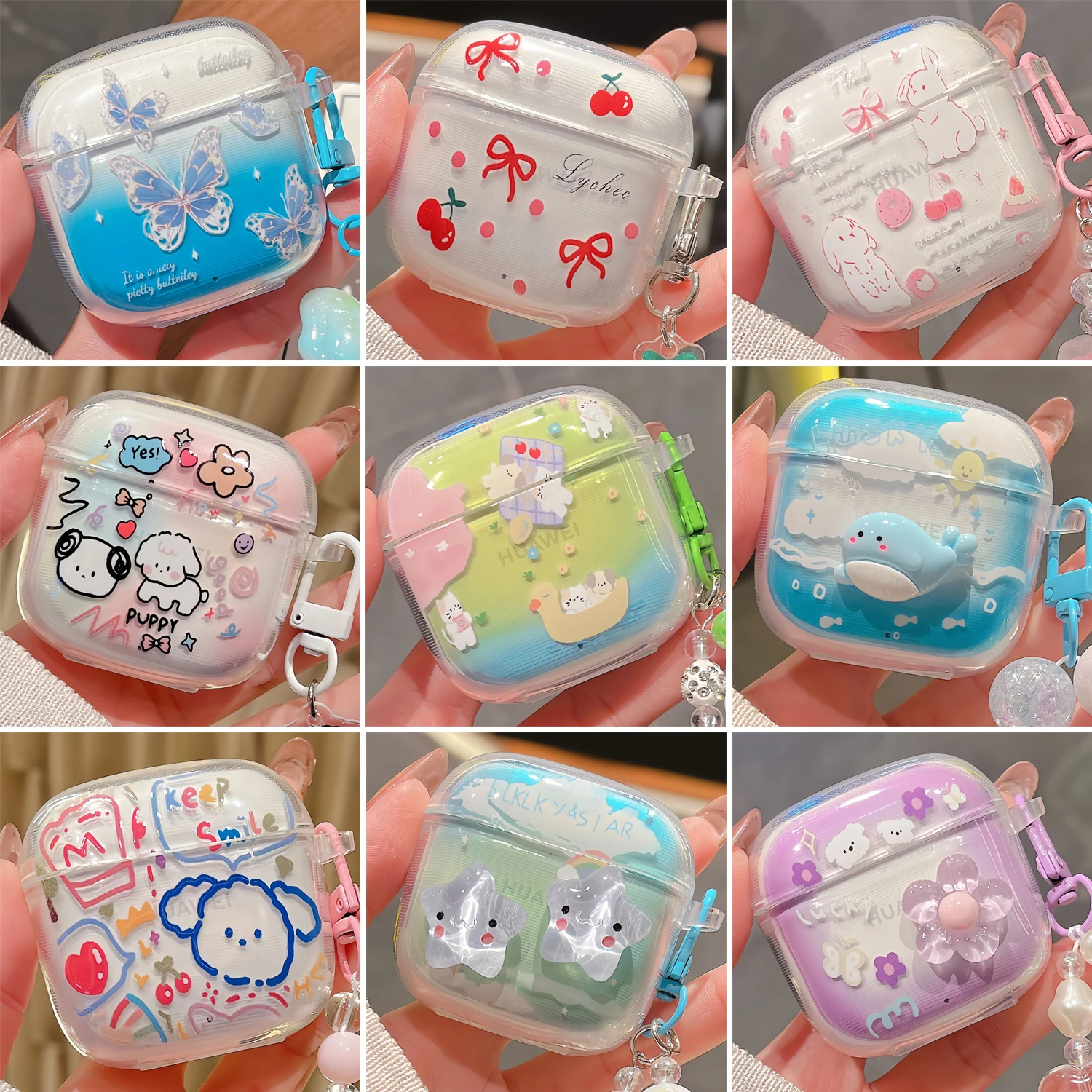 Cute 3D Whale Case For Huawei FreeBuds SE2 SE3 Transparent Cartoon Soft Shell Earphone With Pendant Shockproof Cover