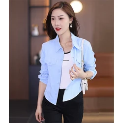 2024 New Spring Summer Autumn Shirt Female Fashion Slim Women's Shirt Blouse Soft Thin Casual Short Shirt Jacket Tops Full Match