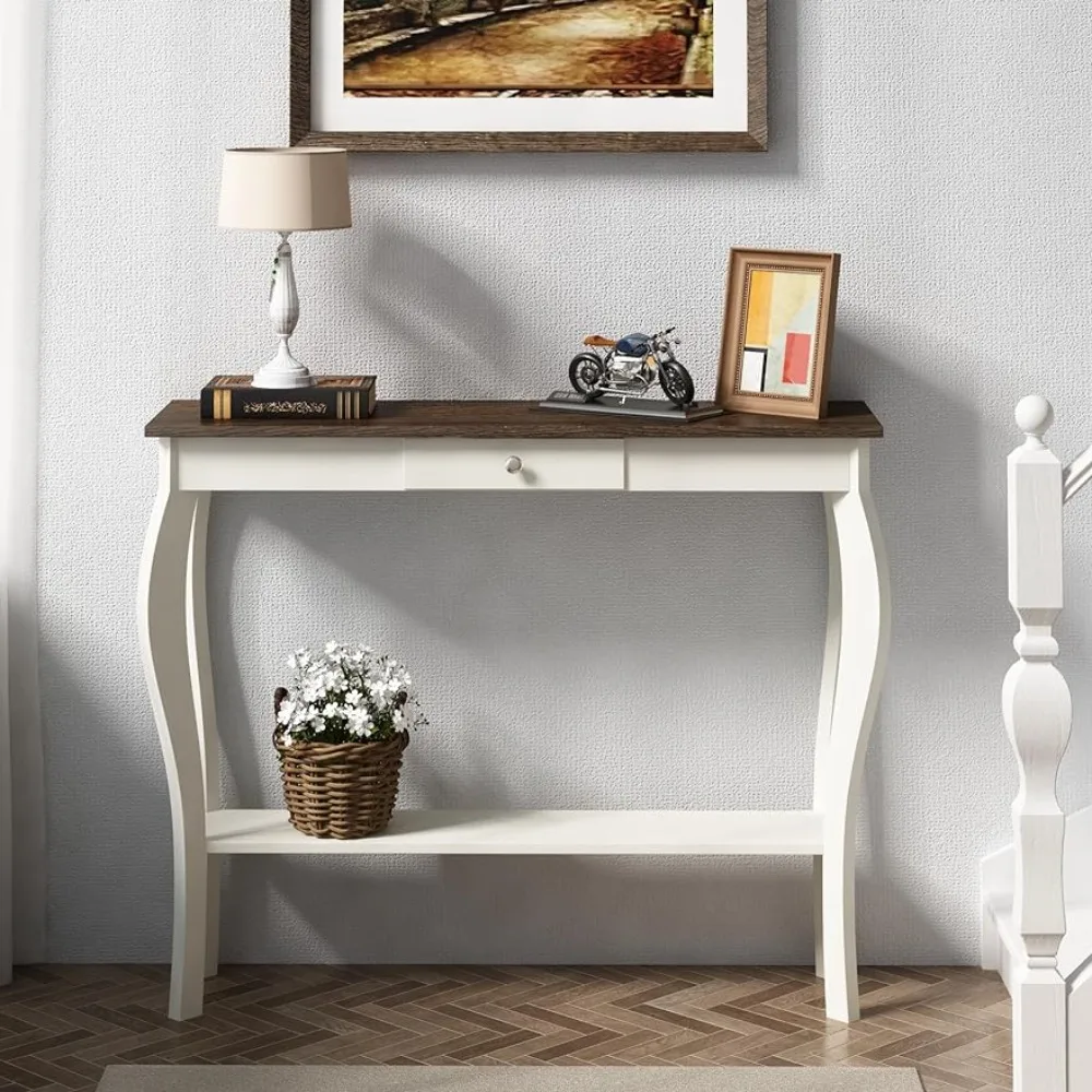 

ChooChoo Narrow Farmhouse Console Table with Drawer, Chic Accent Sofa Entryway Table with Shelves for Entryway