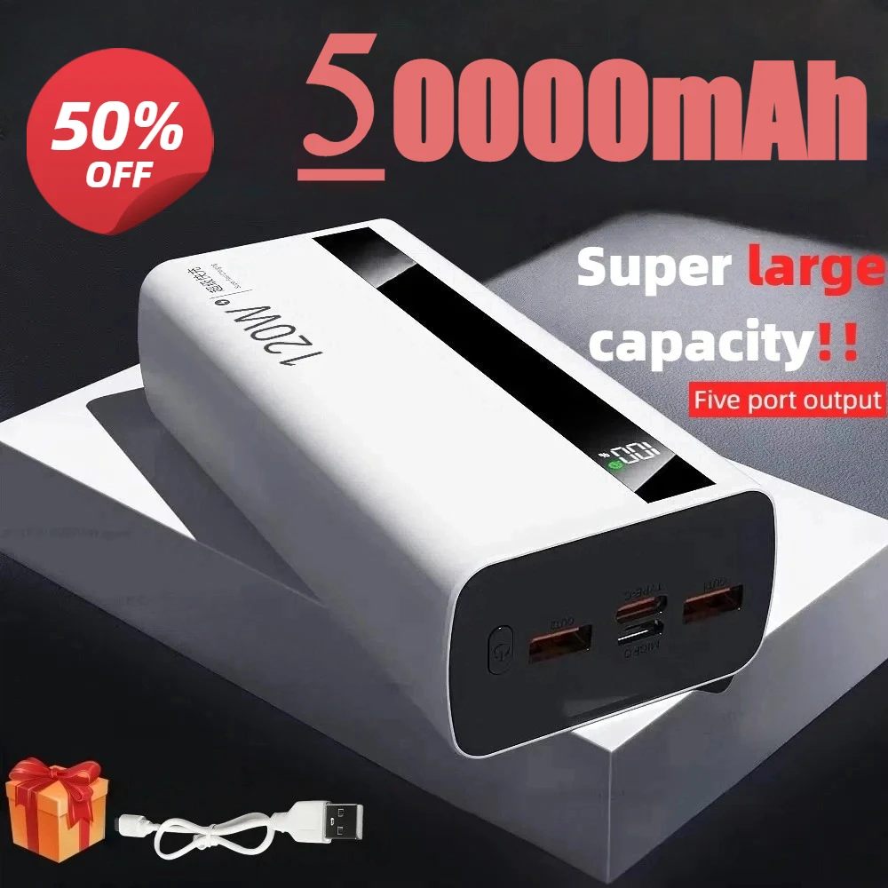

50000Ah PowerBank 120W Super Fast Charging Larger Capacity Portable Battery Charger Moblie Powerbank For iPhone Samsung